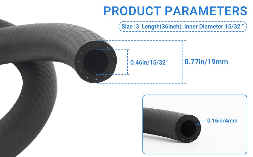 Image of 27233 Power Brake Vacuum Hose,Brake Booster Vacuum Hose | for Passenger Cars and Light Trucks-3' Length, Inner Diameter 15 /32 inch brake booster vacuum hose（1 Pack）