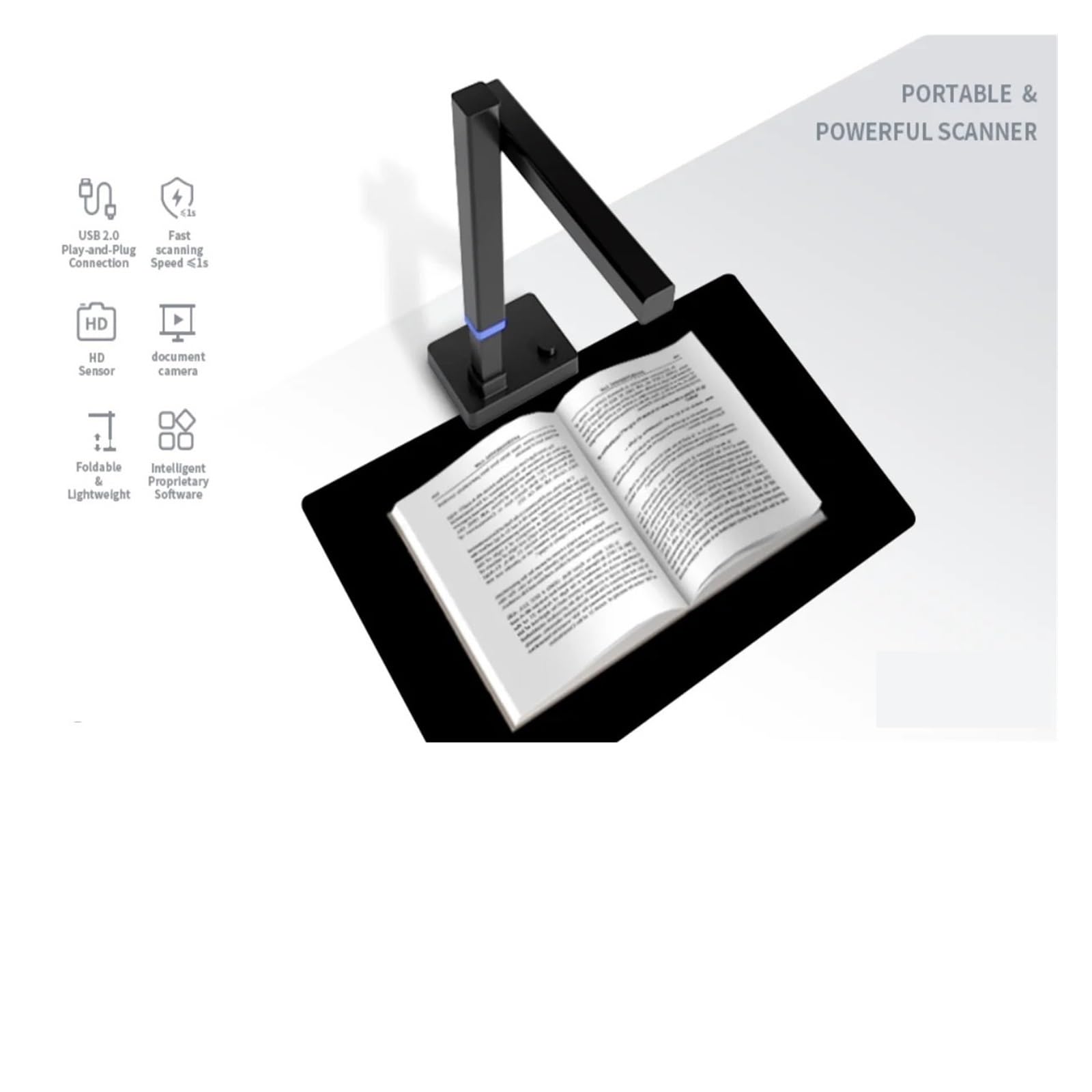 Escáner de Documentos, Cámara de Documentos USB Ajustable en Altura Profesional Escáner A3 y A4 con función OCR