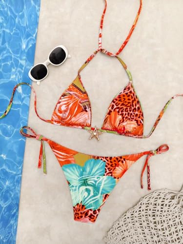 QJQ Women's 2 Piece Bikini Sets Floral Leopard Starfish Metal Triangle Bathing Suit Cheeky String Swimsuit2