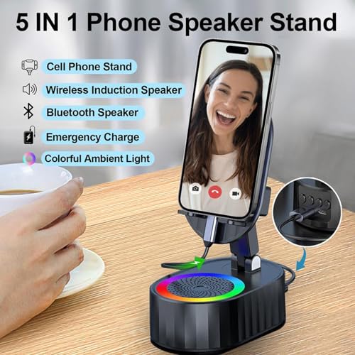 Support de téléphone CHENRI avec haut-parleur Bluetooth pliable et batterie externe intégrée