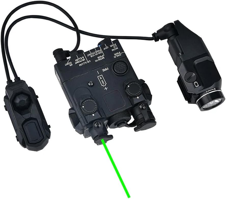 Nylon PEQ15/NAGL/DL-A2 Red/Green/Blue Laser Sight with IR Indicator & M300A/M600C/800Lumens Strobe LED White Flashlight & Dual Remote Pressure Switch(2.5+SF/2.5+Crane) Combo, Fit 20mm Picatinny Rail