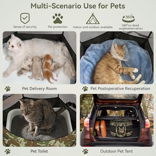 Image of Siedihit Playpen for Small Dog Cat, Dogs Tent Crate Cage Indoor /Outdoor, Portable Pop Up Dog Kennel with Carrying Bag for Rabbits, Removable Top (Green Camo, Small)