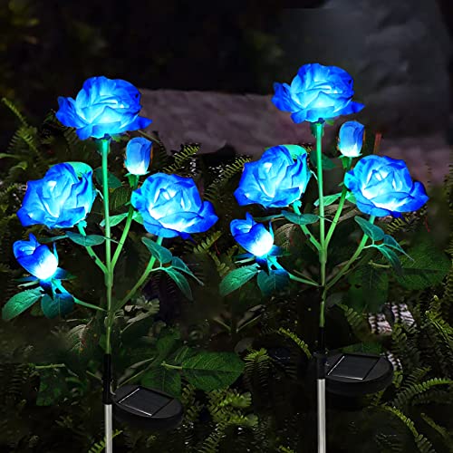 Lamparas Solares Para Jardin Luces Solares Flores, Luz Solar Jardin Decoracion Exterior Juego de 2 lámparas solares LED con 10 pétalos de rosa para...