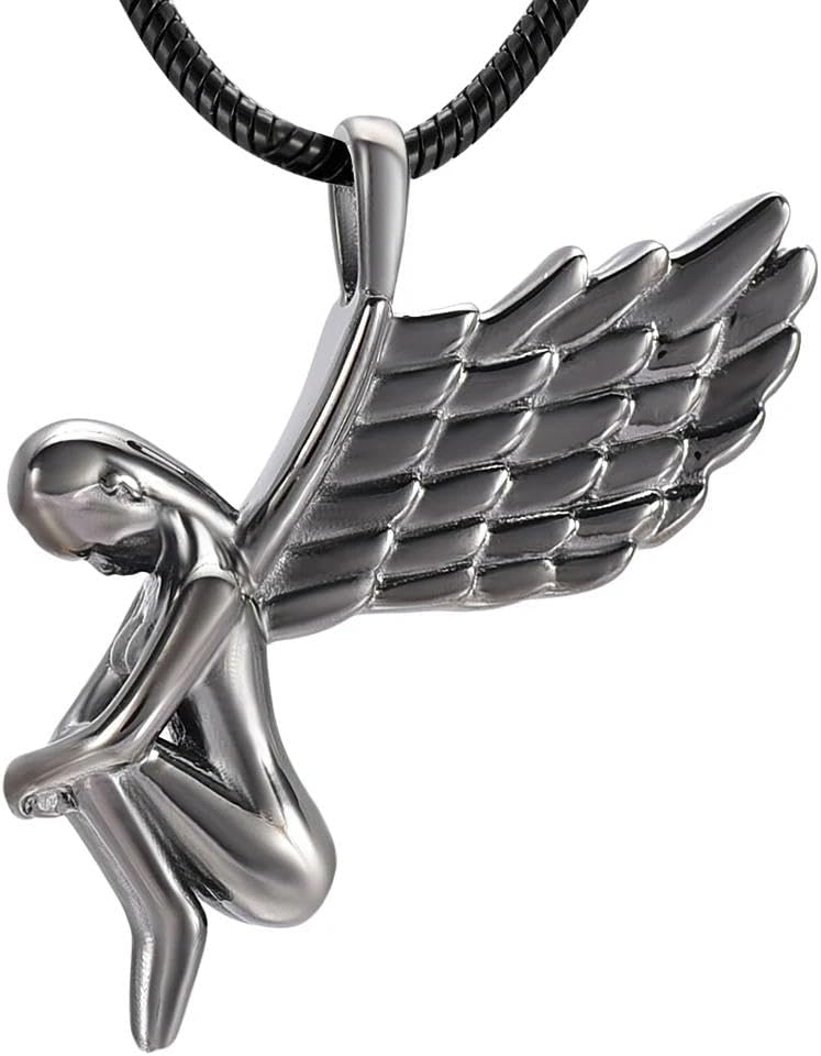 HYUNJIN Angel Girl Urns For Human Ashes Cremation Pendant Necklace Cute Fairy Shape Memorial black Jewelry Ashes Holder 5 Colors-Silver-10pcs pendant only