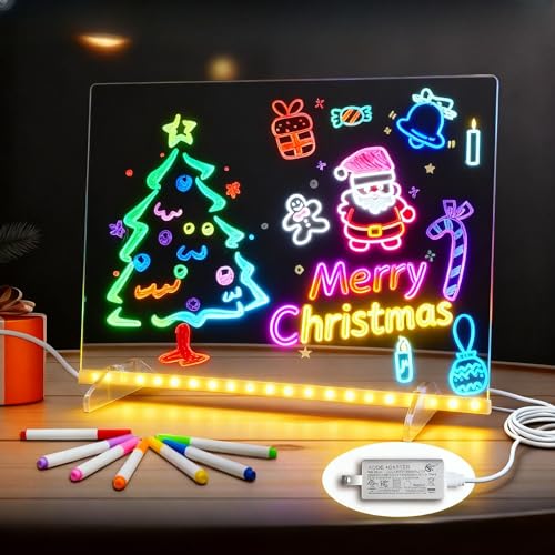 LED Note Board with Colors, 2026 New Light Up Acrylic Message Board, Creative Rewritable Acrylic LED Message Board, Large Led Drawing Board, Light Up Dry Erase Board with Adjustable Stand (30 * 20CM)