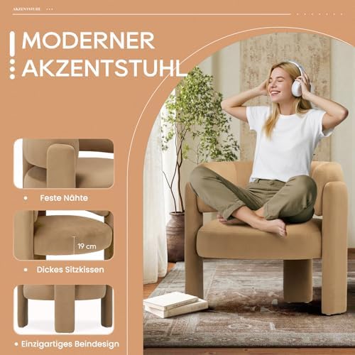 COLAMY Moderner Velvet Ohrensessel, Gepolsterter Bequemer Runder Loungesessel für Wohnzimmer und Schlafzimmer, Ideal für