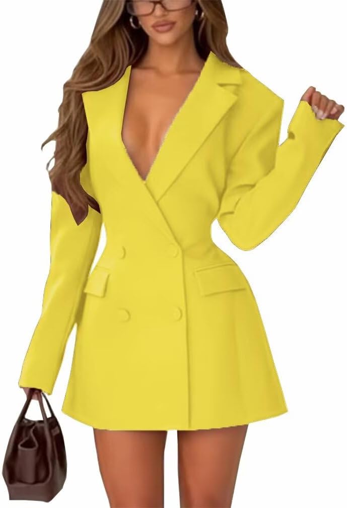 Satin Bridesmaid Blazer for Women Notch Lapel Button Suit Long Sleeves Cocktail Party Dress for Wedding Guests Petite