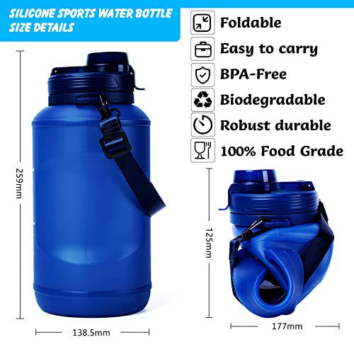 ‎Orange Revolutio 64 Oz Collapsible Water Bottles With Straw, Half Gallon Water Bottle With Motivational Time Marker, Large Reusable Silicone Water Jug With Handle For Gym Sports Outdoor Travel Blue #TOP1