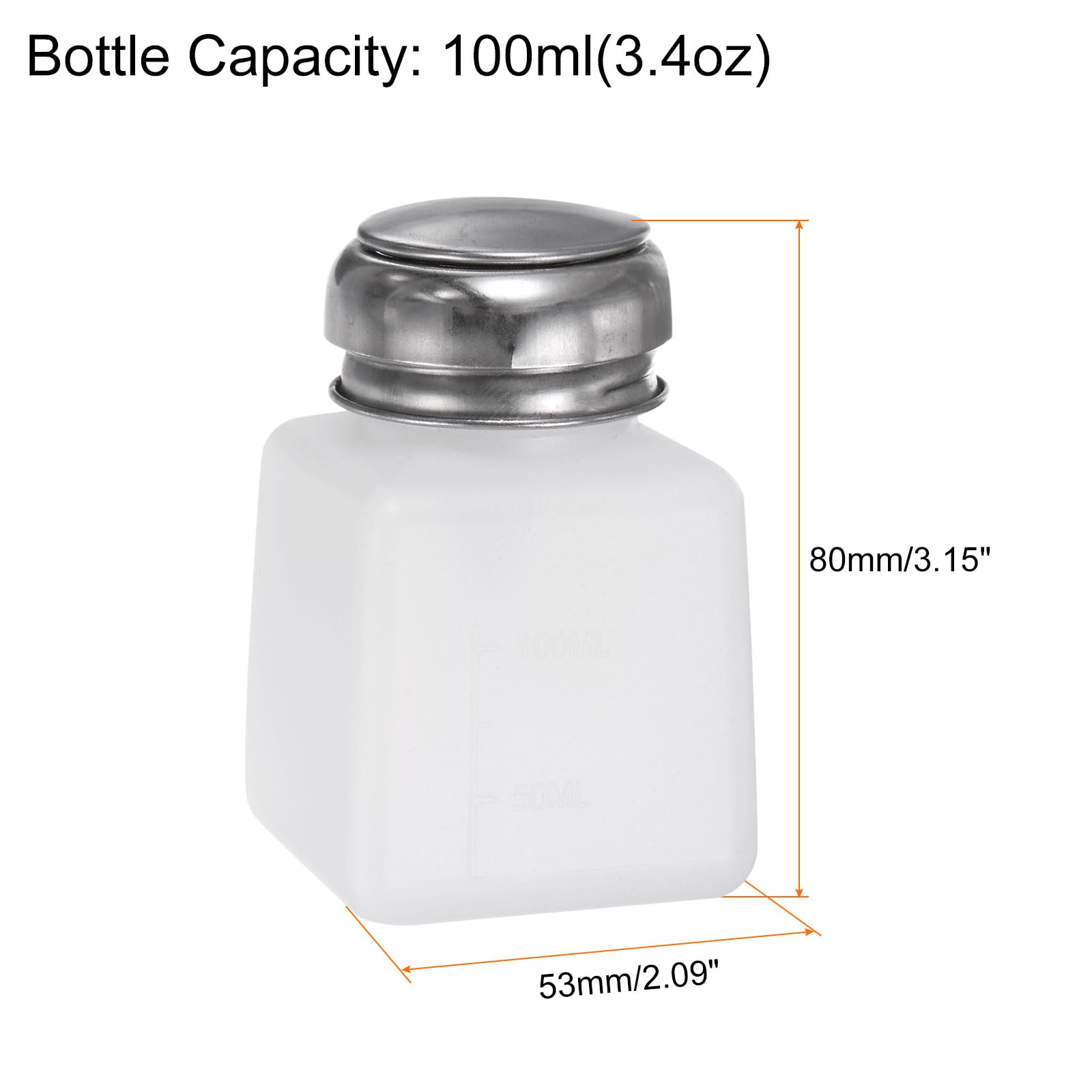 QUARKZMAN 2pz Distributore Alcol Solvente 100ml (3,4oz) Bottiglia Pompa Dispenser Liquido a Pressione con Coperchio in Acciaio Inox Sigillante per Acetone Detergente Rimuovi Smalto, Bianco