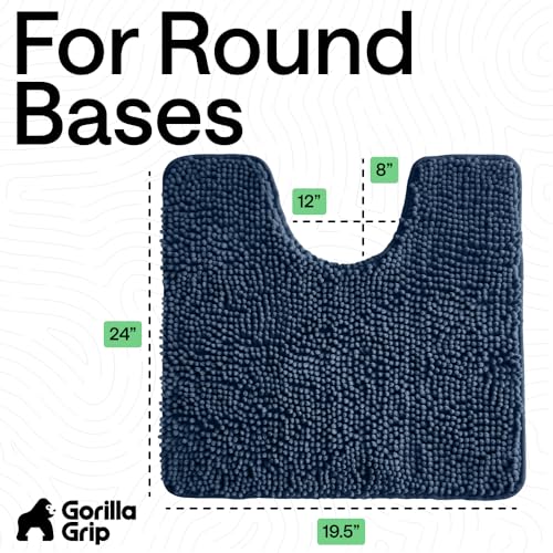 Image of Gorilla Grip Original Shaggy Chenille Oval U-Shape Contoured Mat for Base of Toilet, 22.5x19.5 Size, Machine Wash and Dry, Soft Plush Absorbent Contour Carpet Mats for Bathroom Toilets, Navy Blue