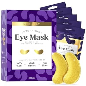 DERMORA Golden Glow Under Eye Patches | Rejuvenating Treatment | Dark Circles, Puffy Eyes, Refreshing, Revitalizing, Travel, Wrinkles | 20 Pairs Eye Gels
