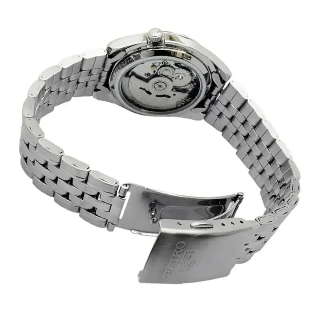 Seiko - SNK361K1-5 - Męski zegarek - automatyczny analogowy - czarna tarcza - szary pasek stalowy, Czarny/Szary, Klasyczny
