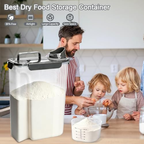 Image of Komzon Rice Storage Containers, Airtight Cereal Containers Storage, BPA Free Rice dispenser for Flour, Pasta, Grain and Baking, Pet Dog Cat Bird Food Container 20lb+ 10lb Grey