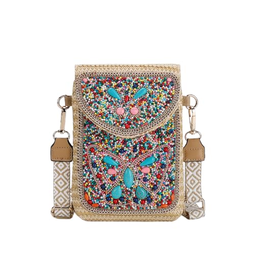 Straw Woven Small Crossbody Bags for Women Designer Gypsy Cell Phone Bag Boho Shoulder Wallet Purse