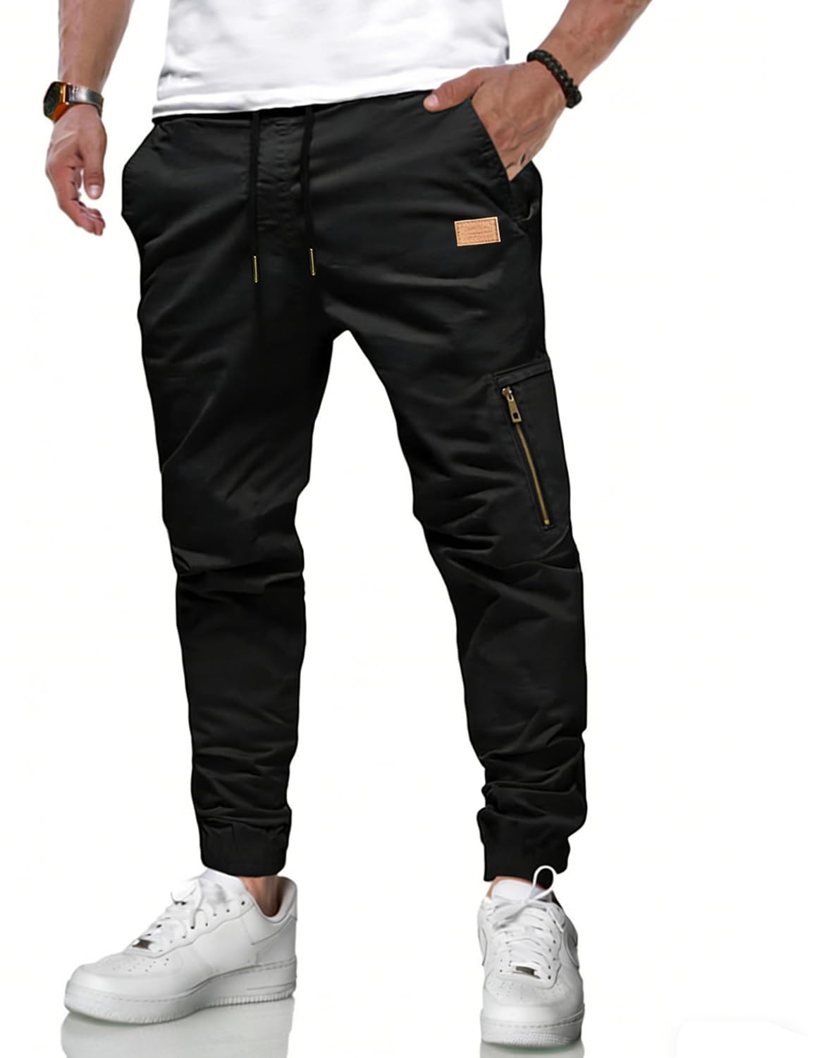 LIUPMWE Herren Jogginghose Baumwolle Lange Atmungsaktiv Klassische Trainingshose Elastischer Taille mit Kordelzug Casual Sweatpants mit Taschen