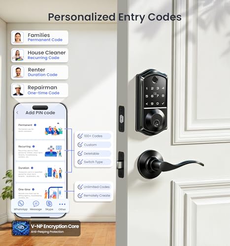 Veise VE017-L Fingerprint Smart Lock with Lever Handles, App Control, Keyless Entry Front Door Lock Set, Electronic Digital Keypad Deadbolt, Remote Grant, Emergency Power Port, Auto Lock, Matte Black — view 3