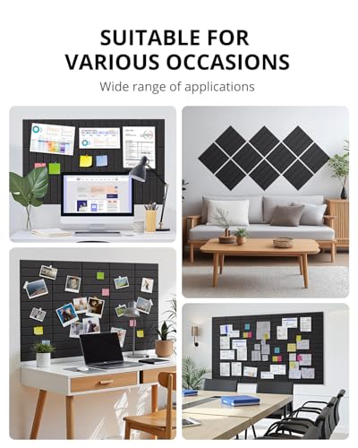 Large Cork Board Alternative 48"X36" Bulletin Board 12 Pack Felt Wall Tiles with Self Adhesive for Wall Home Office Decor, Pin Cork Boards-Black image 8
