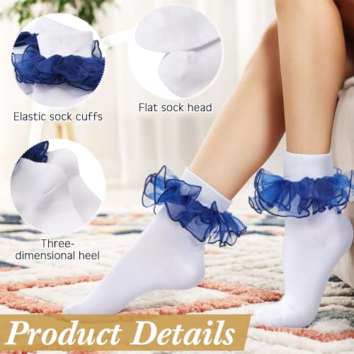 Image of Geyoga 3 Pairs Women Big Ruffle Socks Turn Cuff, Double Lace Ankle Cotton Frilly Socks for Ladies Summer
