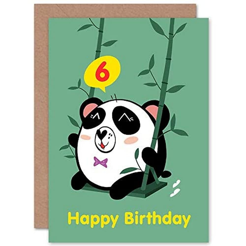 Wee Blue Coo Kawaii Panda Swing 6th Birthday Greeting Card With Envelope Blank Inside Premium Quality
