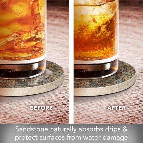 Thirstystone Herringbone 4" Round Natural Sandstone Coasters 4 Pack by Thirstystone - Used condition - Image 3