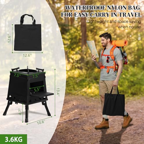 Camping Wood Stove, Outdoor Portable Firewood - Burning Tent Stove with Large Fuel Chamber, High - Efficiency Cooktop & Folding Design for Outdoor Camping Cooking and Heating - Image 3