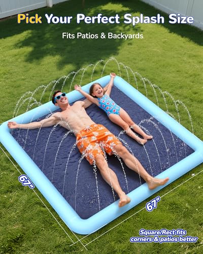 Image of VISTOP Non-Slip Splash Pad for Kids and Dog, Thicken Sprinkler Pool Summer Outdoor Water Toys - Fun Backyard Fountain Play Mat for Baby Girls Boys Children or Pet Dog (67 * 67 inch, Blue&Blue)