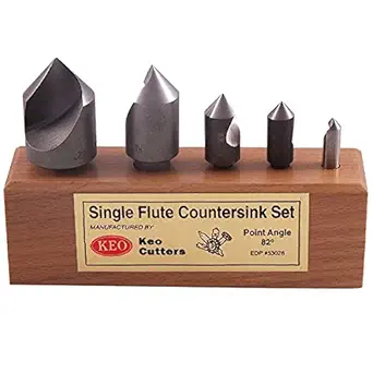 KEO 50059 Cobalt Steel Single-End Countersink Set, Uncoated (Bright) Finish, Single Flute, 90 Degree Angle, 1/4