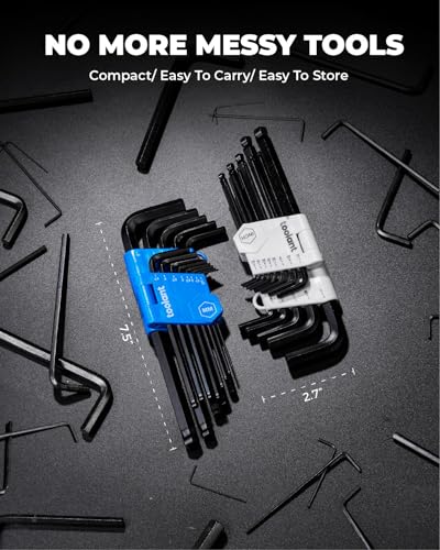 Image of toolant Allen Wrenches Sets 26pcs(Metric&SAE), Long Arm Allen Wrench with Ball End, Metric Hex Key Set 1.27mm- 10mm, SAE Hex Key Set 3 /64 inch- 3 /8 inch, Holder Design for Auto Maintenance and DIY Projects