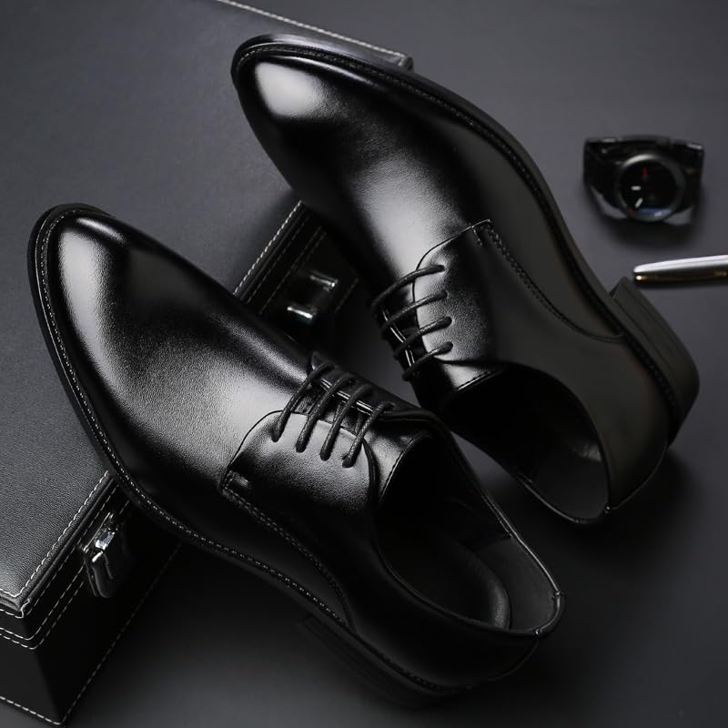 Men's Dress Shoes Lace-up Pointed Toe Evening Anti-Slip Rubber Sole Block Heel Shoe for Casual Wedding Party Prom Top-Grain Leather3