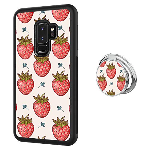 Marside Designed for Samsung Galaxy S9 Plus Strawberry Case with Ring Holder Protective Cover Case,Case for Samsung Galaxy S9 Plus with Scratch-Resistant Hard (PC) Back and TPU Bumper