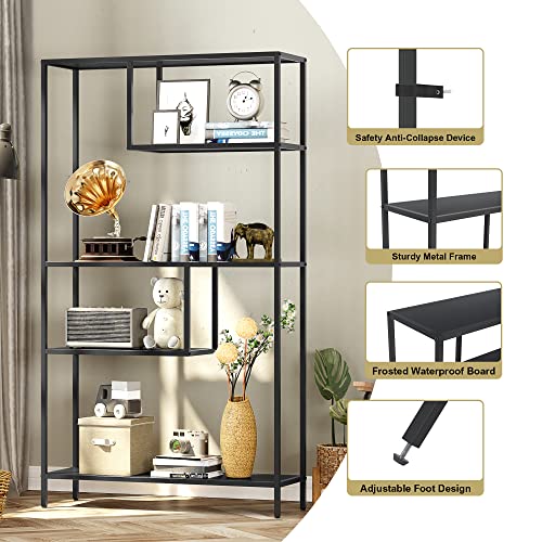 Home Bi Bookshelf,4 Tier Metal Frame Bookcase, Tall Book Shelf,Open Display Shelves For Office, Study Room, Living Room,Black 13" D X 39.37" W X 70.08" H #TOP3