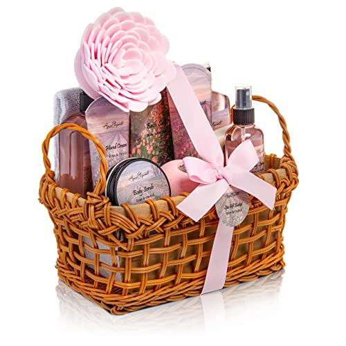 Spa Baskets For Women - Luxury Bath Set With Rose Oil & Orchid - Spa Kit Includes Wash, Bubble Bath, Lotion, Bath Salts, Body Scrub, Body Spray, Shower Puff, Bathbombs, Soap And Towel #TOP6