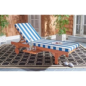 SAFAVIEH Outdoor Collection Newport Natural/ Blue & White Stripe Cushion Built-in Side Table Adjustable Chaise Lounge… 516PwS5FpwL. SS280