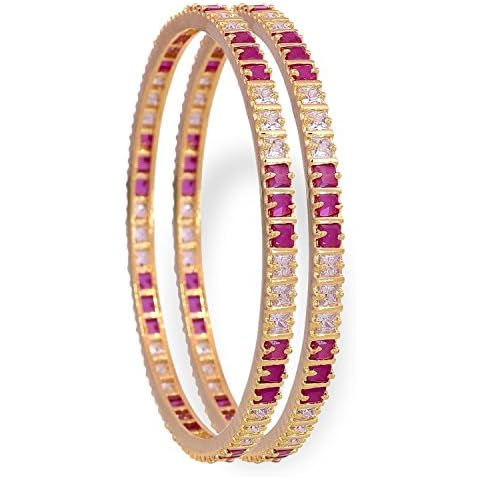 Ratnavali Jewels CZ Zirconia Gold Tone Red White Diamond Elegant Bollywood Indian Bangles Jewelry Women Cover