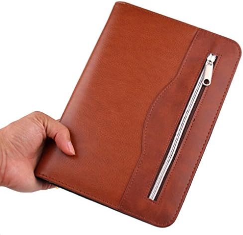 Gift for Men,SAYEEC A5 Executive Conference Folder Travel Portfolio Ringbinder Folio Zip Around PU Leather Loose Leaf Refillable Lined Paper Business Notebook Zipped Organiser with Calculator(Brown)