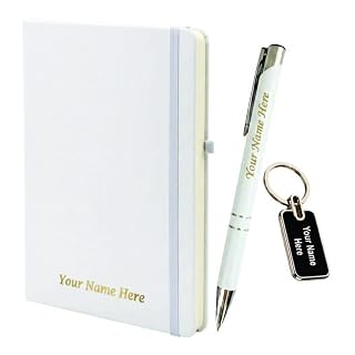 Personalized Diary, Metal Pen & Keychain Set | Size A5-192 Page Writing Journal | Engraved Gift Set for Office, Corporate Events, Diwali, Christmas & Special Occasions | Bestsellers | Perfect For Corporate Gifting (White)