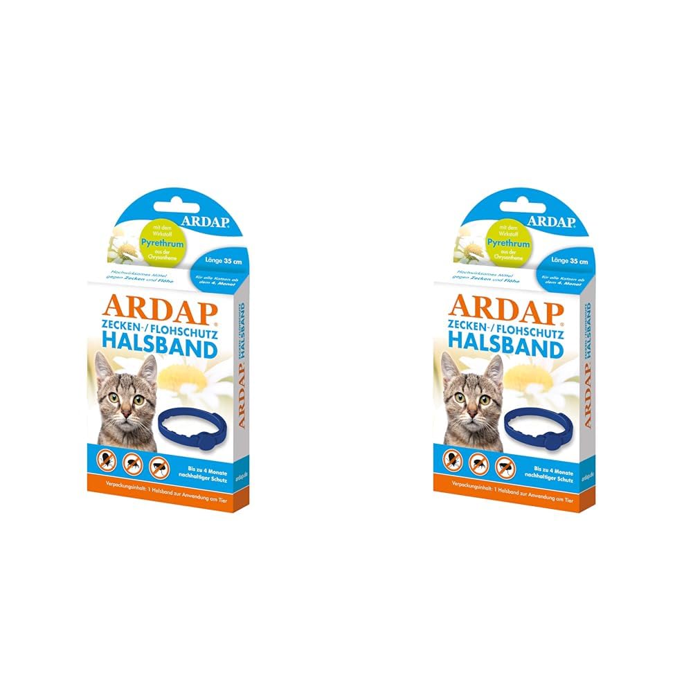 ARDAP Zecken- & Flohschutzhalsband für Katzen ab dem 4. Monat - Bis zu 4 Monate nachhaltiger Langzeitschutz - Natürlicher Wirkstoff gegen Zecken & Flöhe (Packung mit 2)