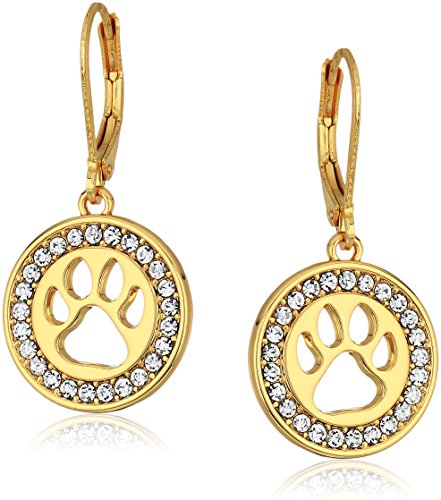 Pet Friends Goldtone/Crystal Paw Drop Earrings, Gold