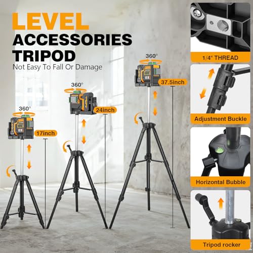 Image of Alloyman Max 20V Laser Level with Tripod, 3x360 Self-Leveling Laser level, 3D Lazer Leveler Tool for Construction, Picture Hanging with Strong Magnetic Bracket & Hard Carry Case
