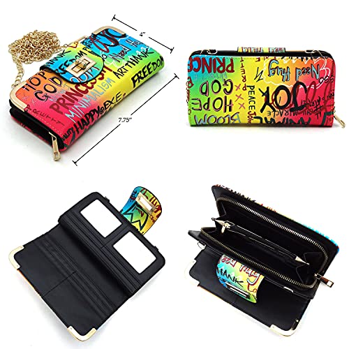 Multicolor Graffiti Printed Cell Phone Purse Wallet Smartphone Crossbody Wallet Travel Multifunction Phone Case Wristlet4