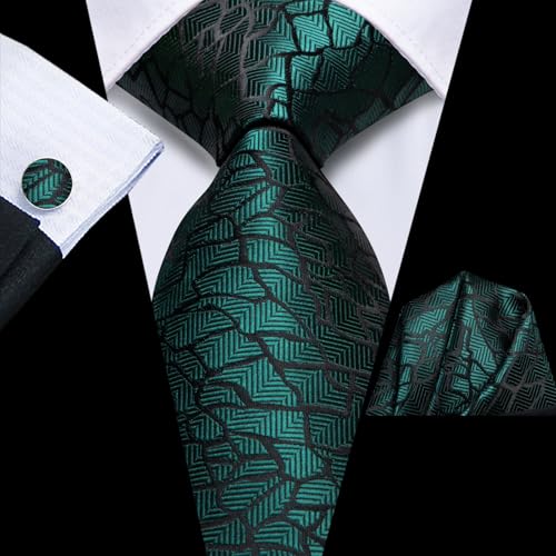Image of Hi-Tie Men Silk Ties Set with Flower Lapel Pin Necktie Pocket Square Cufflinks for Tuxedo Wedding Business