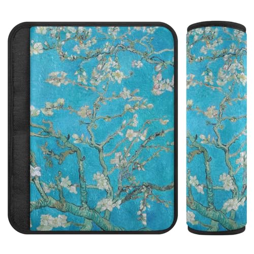 Image of Seat Belt Cover Pad 2 Pcs Soft Seat Strap Cover Cute Protector Support Head Neck Shoulder for Car Seats High Chair Backpack (10x7.7in) Van Gogh Apricot Flowers
