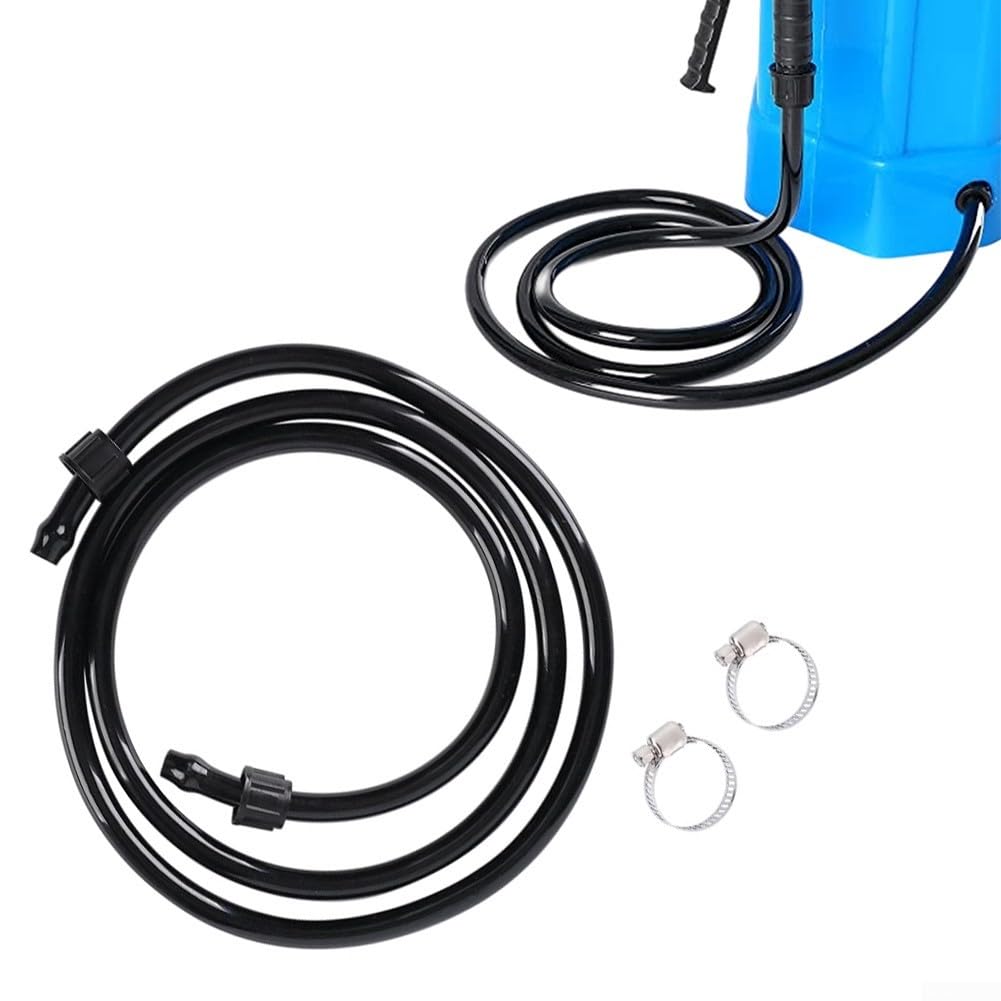 Gartensprüher-Ersatzschlauch, 120 cm, PVC-Hochdruckrohr für elektrische Sprühgeräte, inklusive Befestigungsmuttern und Klemmen, Schwarz