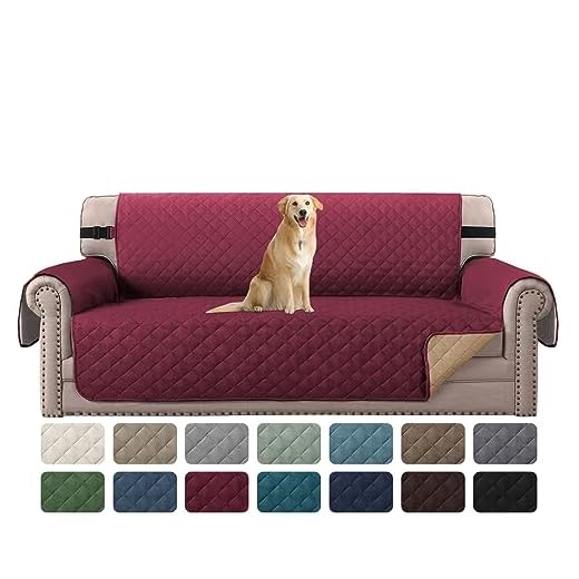 Reversible Sofa Slipcover Quilted Furniture Protector with 2" Elastic Strap Water Resistant Sofa Covers Seat Width Up to 66" Slipcover Protect from Dogs (Sofa, Burgundy/Tan)