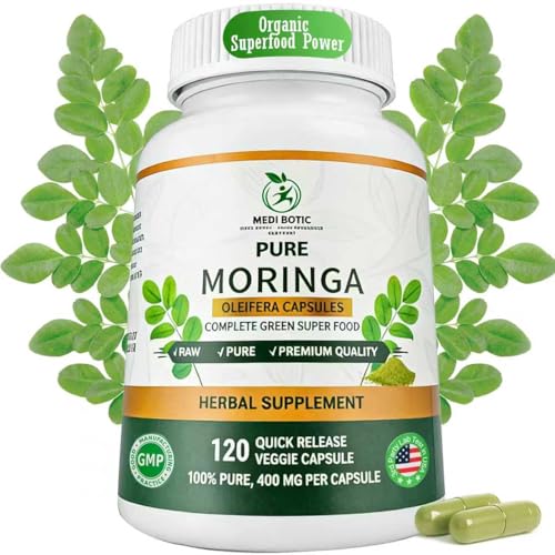 Organic Moringa Capsules 800mg for Energy Immune Support Gut Health & Powerful Green Superfood Rich In Antioxidants Essential Vitamins & Amino Acids Non-GMO & Gluten Free (120 Count Pack of 1)