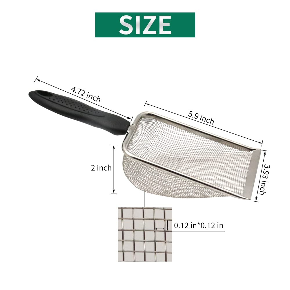 Pelle à sable pour reptiles - 26 cm - Amphibie - Pour nettoyage de litière d'aquarium - Substrat métallique à mailles fines pour gecko, lézard, araignée, serpent, tortue, acier inoxydable