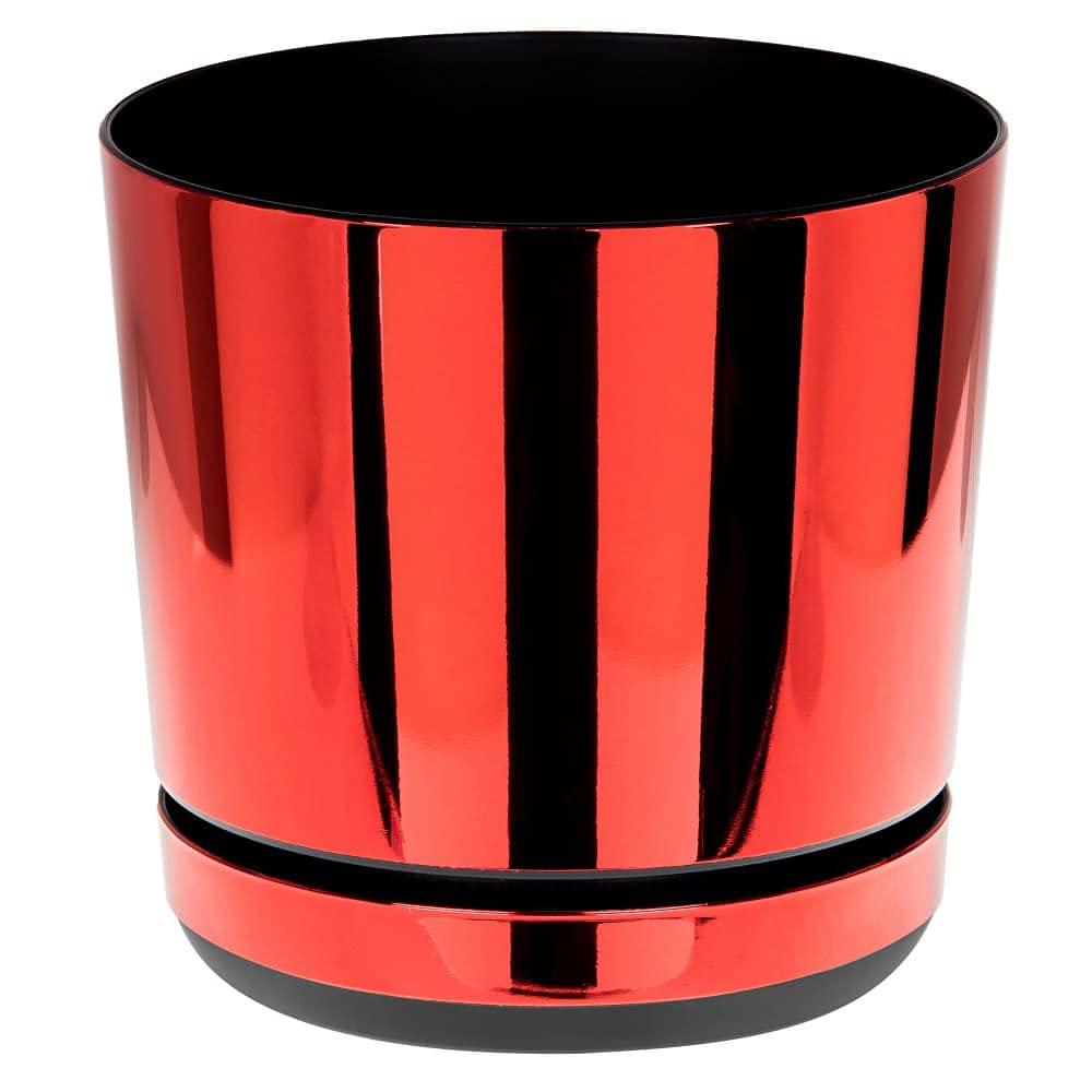KORAD Red Mirror Indoor Plant Pots with Saucers and Drainage Holes, Round, Modern and Decorative Flowerpot for Houseplants, 6 sizes, 25 colours, Planters for Indoor Plants- (12 cm)