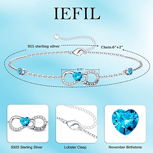 Love Heart Bracelet Gifts For Women Girls, 925 Sterling Silver November Blue Topaz Birthstone Bracelet Jewelry Anniversary Valentines Day Gifts For Her Christmas Birthday Gifts For Mom Daughter Wife Girlfriend #TOP3