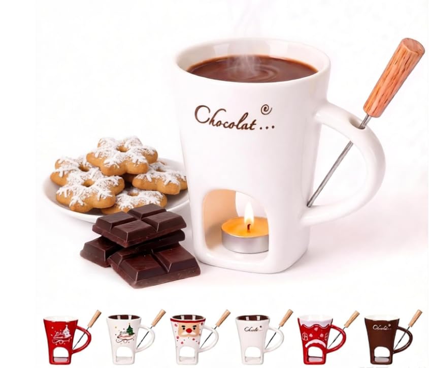 Ponanor Chocolate Fondue Mug, Chocolate Melting Cup with Forks (White) — image 1