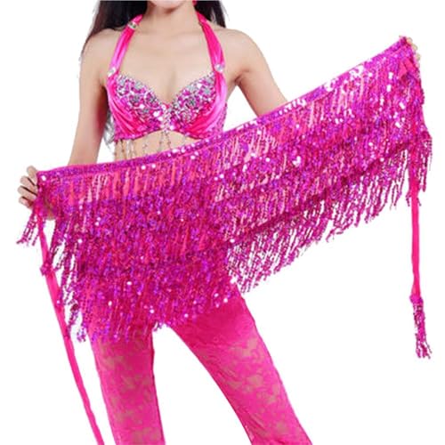 Pañuelo de cadera for danza del vientre con lentejuelas accesorio viscosa color rosa roja